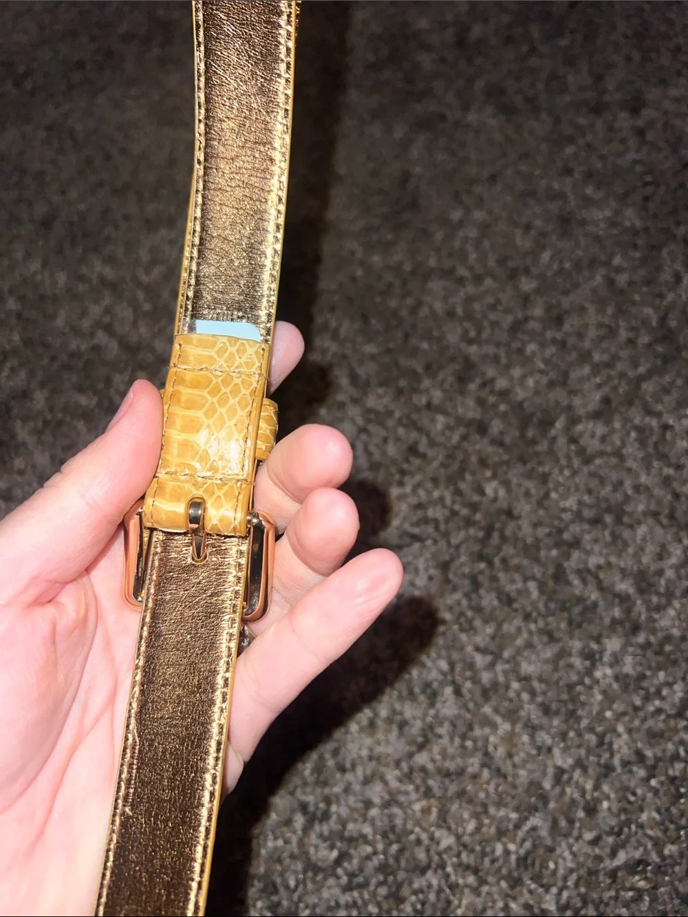 Michael Kors Yellow Snake-Embossed Leather Belt with Gold Buckle